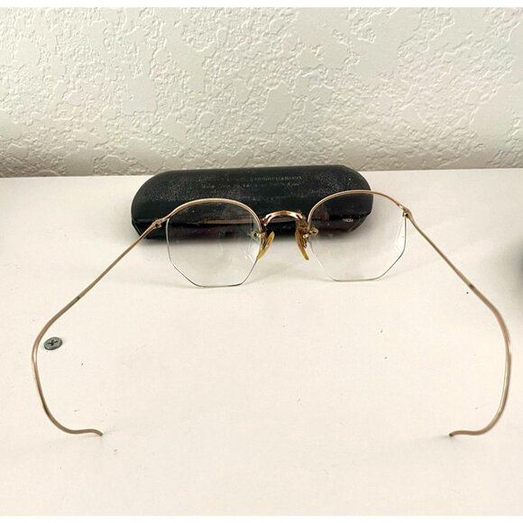 Vintage Mens Gold Metal Wire Wrap Eyeglasses w/Original Case Retro - Picture 4 of 4